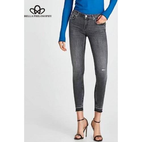 Bella Philosophy 2018 Spring Women Fashion Pencil Jeans Solid Slim Stretch Jeans Denim Pants Skinny Casual Female Pencil Pants