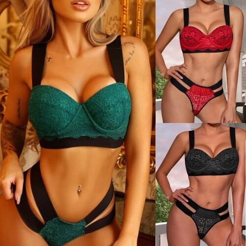 Lingerie Womens Underwear Set Sexy Lace Plus Size Lace Wireless Bra Sexy Lingerie Hollow Bandage Thong Set Underwear секс