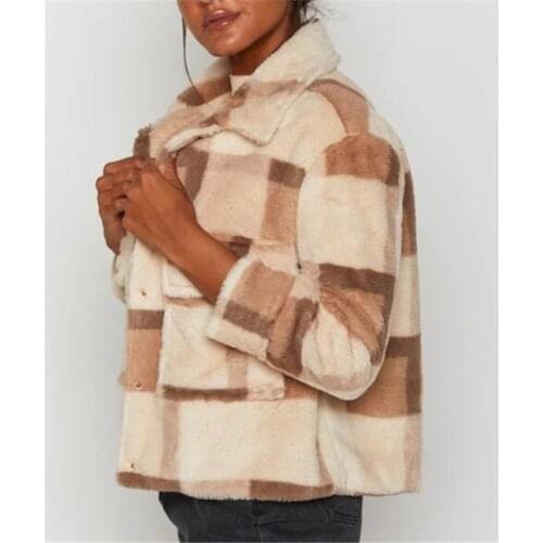 Winter New Women Warm Top Long Sleeve Plaid Fleece Coat Elegant Ladies Thick Jacket Streetwear Female Parkas