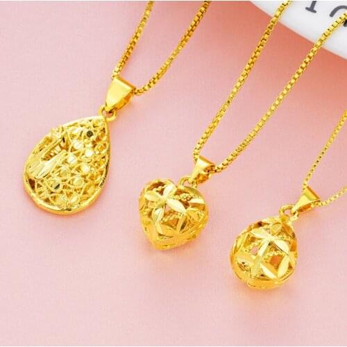 24K Gold Pendant for Women Peacock Water Drop Pendant Hollow Clover Heart Pendant for Necklace Jewelry Accessories Wholesale