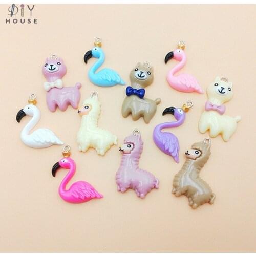 10/20/30Pcs Cute Animal Alpaca/Flamingo Hanging Ring Flatback Planar Resin Accessories DIY Craft Supplies Basteln Decor Material
