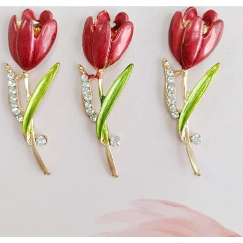 10 PCS 17*51mm Metal Alloy KC Gold Crystal Rhinestone Enamel Red Flowers DIY Handmade Jewelry Accessories