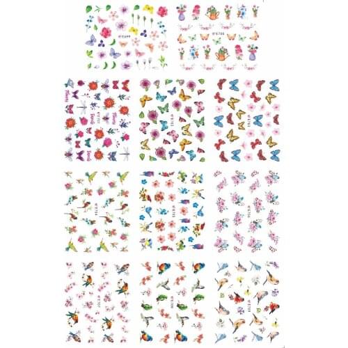 11 PCS / LOT SIMULATION SELF-ADHESIVE 3D NAIL TATTOOS STICKER SLIDER FLOWER KETTLE BUTTERFLY BIRD TERN PLOVER MAGPIE E699-E709