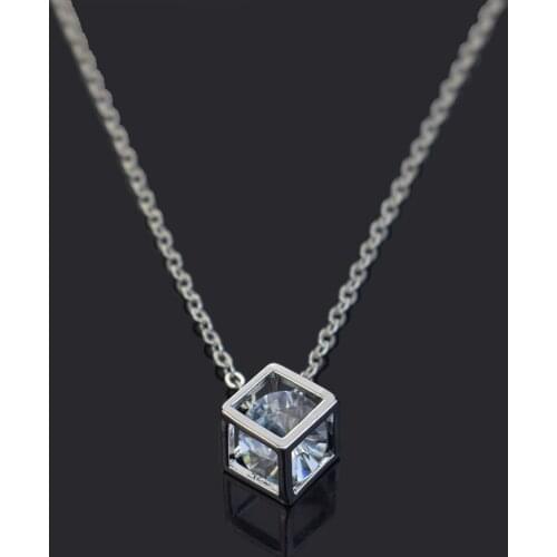 2020 Fashion New Cube round Zircon Alloy Zecklace Charm Silver Color Crystal Pendant Necklaces Jewelry Accessories Women Gift