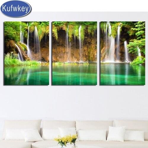 3 Pieces Diamond Painting waterfall landscape triptych 5D Diamond Mosaic Crafts Diamond embroidery pattern paintings rhinestones