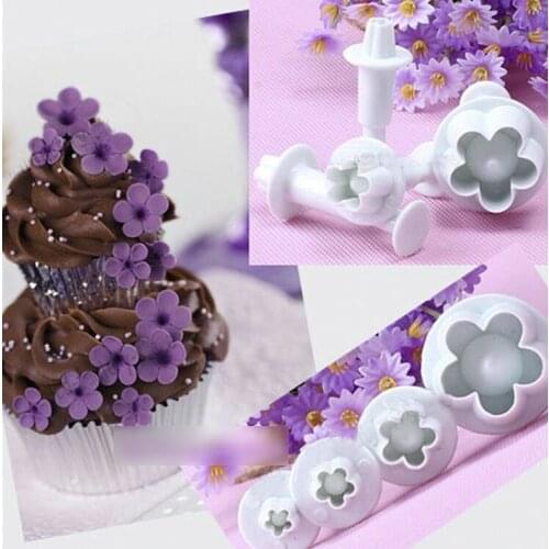4Pcs Plum Flower Mold Plastic Plunger DIY Cake Decorating Tools Fondant Sugar Craft Biscuit Cookies Cutter Mold Dropshipping