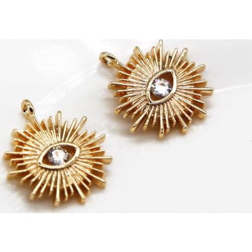 4PCS Necklace Pendant Eye Zircon Charms for Jewelry Making Supplies DIY Earrings 18K Gold Plated Hand Made Brass Accessories