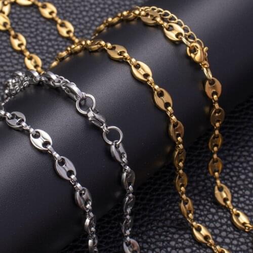 45cm Stainles Steel Gold Coffee Bean Chains Necklaces 5mm Pig Nose Chains Bracelets Punk Hip Hop DIY Jewelry Handmade Necklace