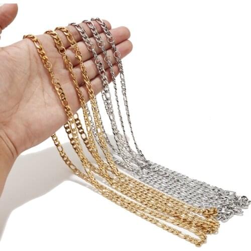 1pc Stainless Steel Gold Tone Figaro Chain Necklaces for Men Women 6MM Width Cuban Curb Link Chain for Pendant Hip Hop Jewelry