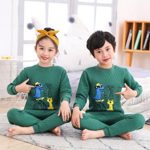 Childrens Thermal Underwear Set Quilted Thickened Warm Autumn Clothes Long Trousers Two-piece Pajamas Set
