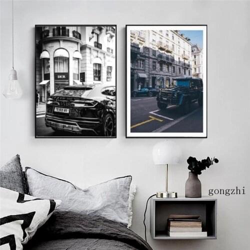 European Street Luxury Shops Photography Poster Retro Handsome Car Canvas Painting and Prints Modern Wall Art Picture Home Decor