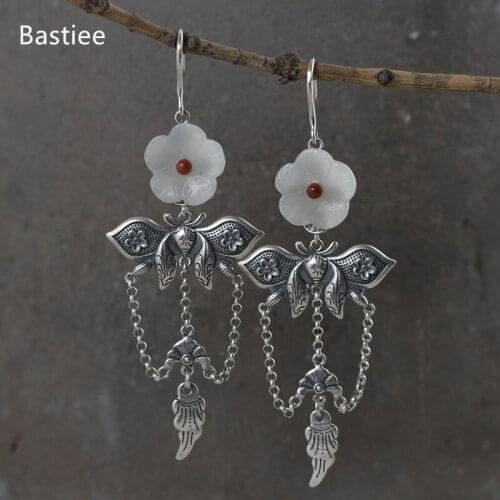 Bastiee Geometric Jewelry Korean Earrings Earrings Silver 925 Jewelry For Women Jade Golden Plated Long Earrings Vintage