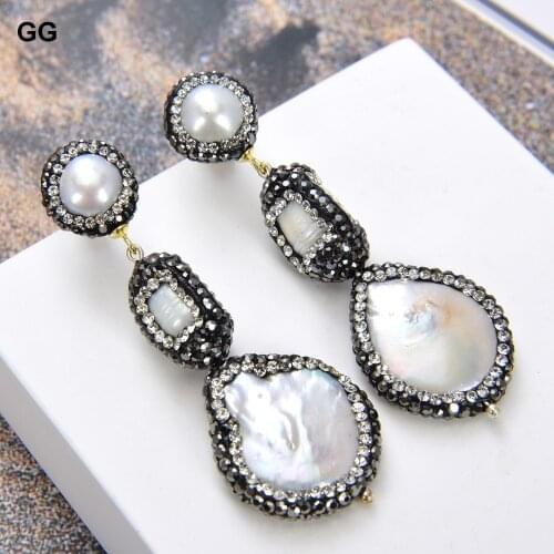 GuaiGuai Jewelry 26MM White Coin Pearl Trimmed With Marcasite Earrings