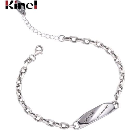 Kinel 925 Sterling Silver Hand Made Bracelet Vintage Trendy Lucky English Letter Silver Bracelets Jewelry for Women Gifts