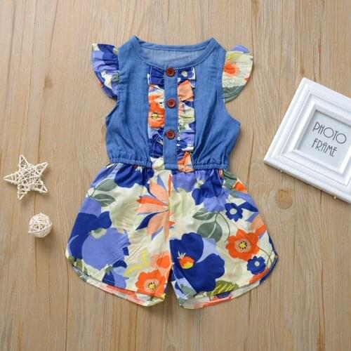 2020 Summer New Baby Girls Clothing Newborn O-nevk Short-sleeved Cotton Denim Color Jumpsuit Shorts Imported Baby Jumpsuit