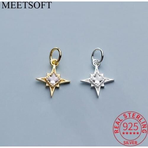 MEETSOFT Classic 925 Sterling Silver Minimlist Stars Zircon Charms DIY Handmade Jewelry Prevent Allergy Deocration Accessory