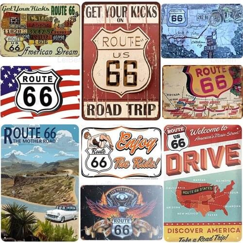 Route 66 Metal Plaque Vintage Full Service Tin Sign Plate Wall Art Decor For Garage Club Home Decoration Iron Painting 20x30cm