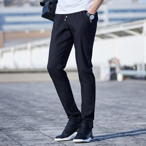 2019 New Korean Trousers Mens Youth Winter Drawstring Plus Velvet Warm Pants Male Elasticity Slim Fit Casual Sweatpants