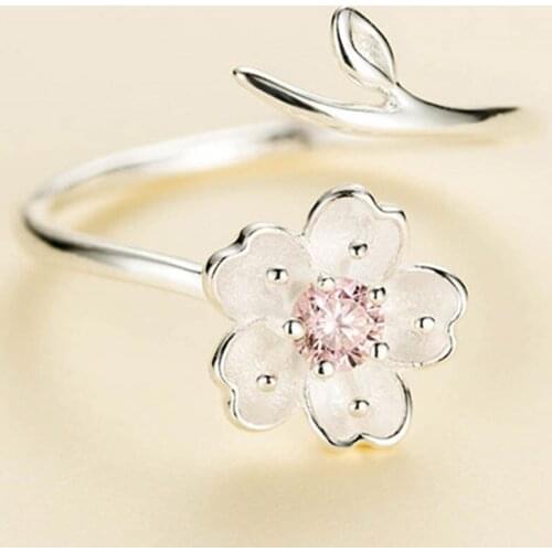 New Fashion Silver Color Poetic Daisy Cherry Blossom Finger Ring For Women Engagement Fashion Jewelry