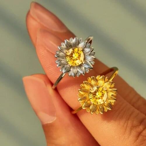 New Fashion Elegant Zircon Daisy Rings for Women Small Fresh Open Ring