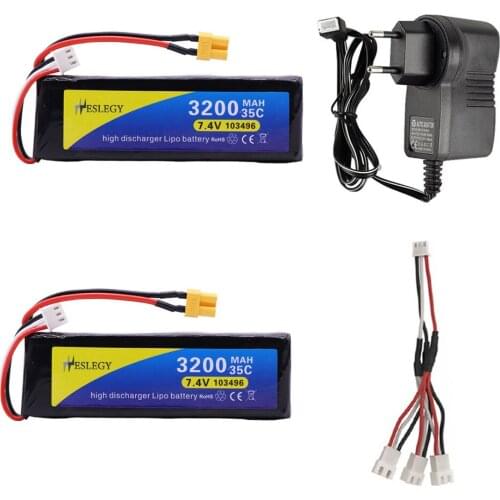 Upgrade Lipo Battery and charger for MJX Bugs 3 B3 RC Quadcopter Spare Parts 2s 7.4V 3200mah 35C Rechargeable toys Battery parts