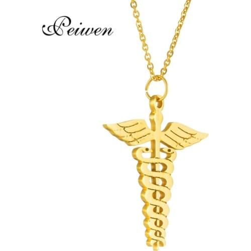 Caduceus Necklace Double Snake Wings Medical Symbol Nurse Doctor Animal Pendants Necklaces for Men/Women Jewelry Nurse Day Gifts