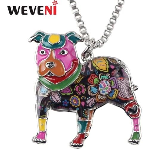 WEVENI Statement Enamel Alloy Boston Terrier Pit Bull Dog Necklaces Pendant Choker Collar Chain Novelty Animal Jewelry For Women