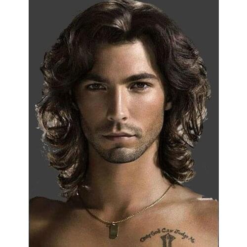 Shoulder legnth mens Wigs Curly Layered Synthetic Heat Resistant Hair Short Wave Fluffy Natural Wig For Men Daily Use