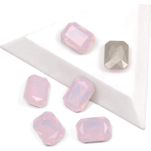 Top Quality Rose Water Opal Color Octagon Shape Crystal Non Hotfix Rhinestone Super Bright Glass Strass 3D Nail Art Decorations