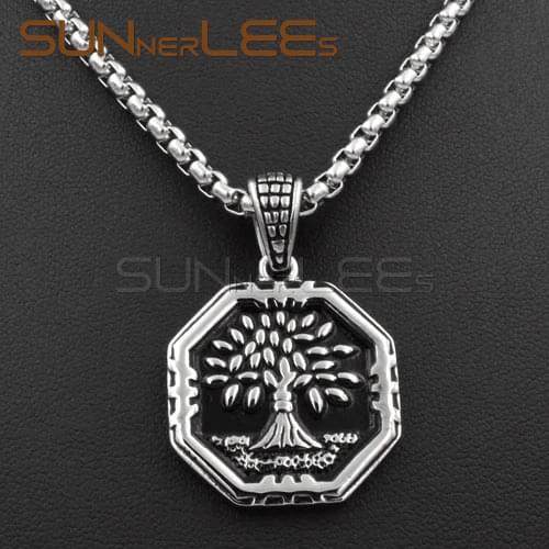 SUNNERLEES Fashion Jewelry Stainless Steel Pendant Necklace Link Chain Punk Wishing Life Tree For Mens Womens SP45