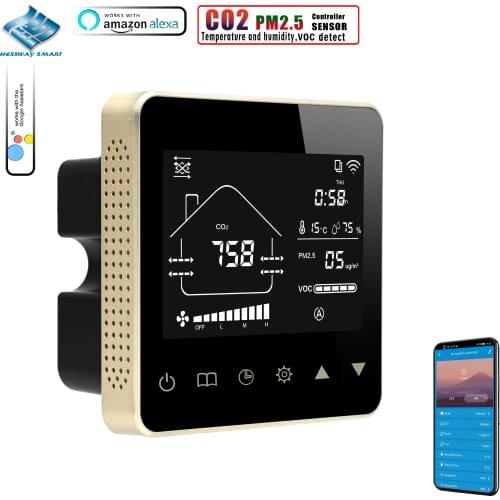 TUYA WIFI Smart CO2 PM2.5 Laser Sensor Air Quality Control for Humidity Temp VOC Monitor AC Fan /DC 0-10V RS485 Communication