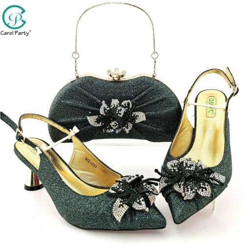 Italian Design 2021 Nigeiran Fashion Special Flower Style Decoration Avocado Color Party Elegant Ladies Shoes and Bag Set