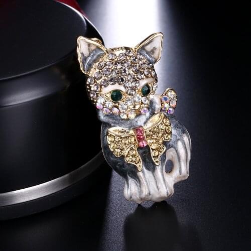 Vintage Cute Elegant Animal Cat Brooches Sweater Accessories Women Crystal-Rhinestone Black pet Cats pin Brooch Party Gift