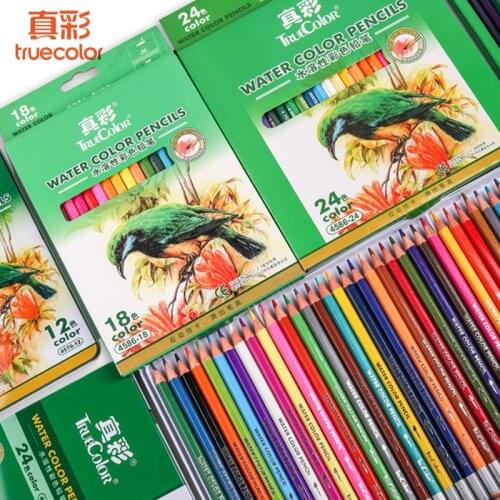 TRUE COLOR 4576/4586 Water-soluble Colored Pencil 12/18/24/36/48 Colors Graffiti Hand-painted Lapis De Cor Beginner Art Supplies