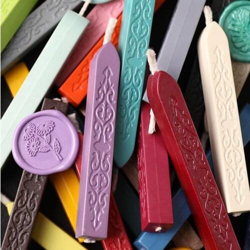 5pcs/set Vintage Engraving Design Colorful Candle Square Style Sealing Wax Stick Wax with Wick Creative Fire Paint Sealing Wax