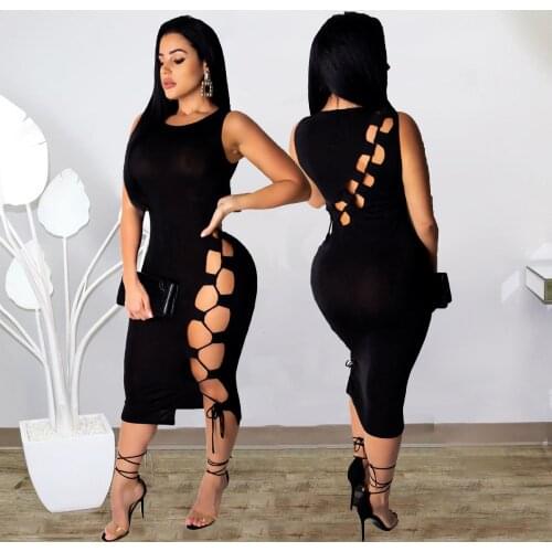 Night Dress Women Robe Sexy Cut Out Dress Black Red Bodyocn Party Club Dresses Clubwear Fashion Summer Birthday Dress for Women