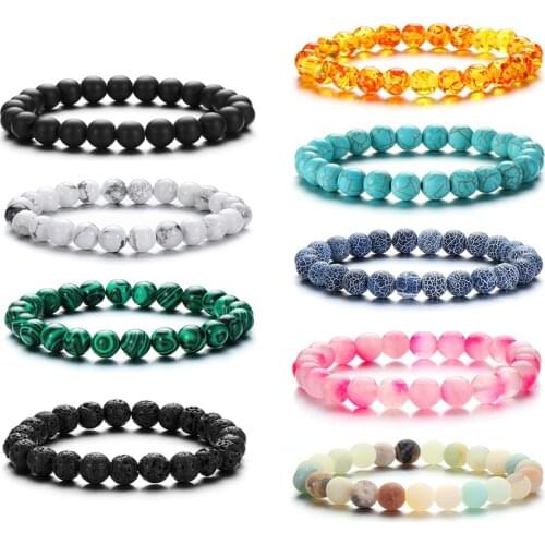 1PC Fashion Natural Stone Bead Bracelet Round Stone 8MM Minimalist Men Women Stretch Bangle Party Business Hand Jewelry