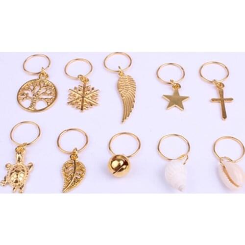 10Pcs/Pack Golden 11 styles life tree Charms hair braid dread dreadlock beads clips cuffs rings Jewelry dreadlock accessories