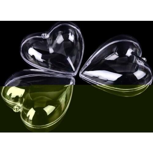 2Pcs/lot Lovely Clear Candy Boxes Christmas Decorations 65/80mm Romantic Design Heart Ball Can Open Plastic Bauble Ornament