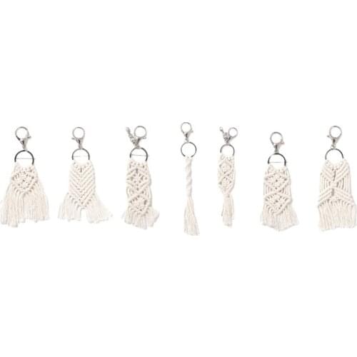 7 Pieces Mini Macrame Keychains Macrame Bag Charms for Car Key Purse Phone Supplies