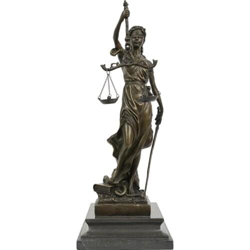 Bronze Sculpture Blind Lady Justice Themis Justitia Statue Greek Mythology Goddess Art Classy Lawyer Gift Home Decor