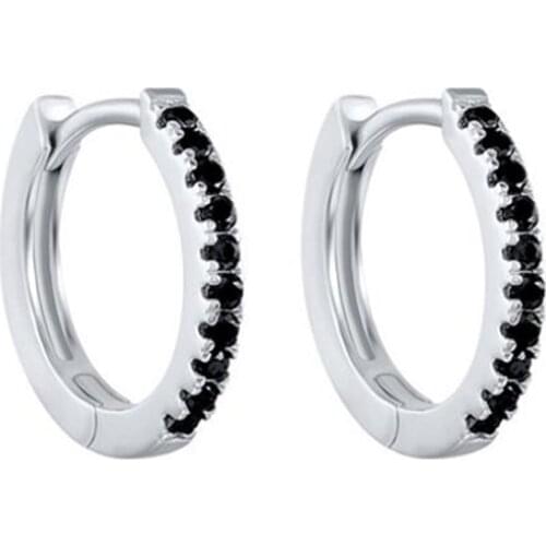 Black Awn Classic 925 Sterling Silver Round Black Trendy Spinel Engagement Hoop Earrings for Women Fine Jewelry Bijoux I163