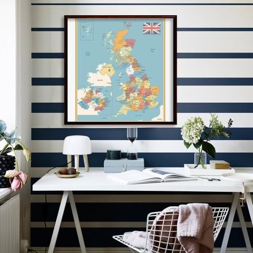 90*90cm Political Map of The United Kingdom Vintage Non-woven Canvas Painting Wall Poster Living Room Home Decor School Supplies