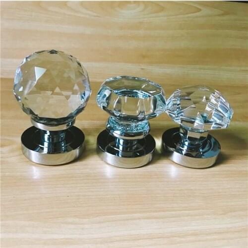 LCH 1 PAIR 55MM 60MM Door PUll CLEAR CUT CRYSTAL DOOR KNOBS Cylinder-Shaped OCGATON DOOR KNOB ON CHROME ZINC ALLOY BASE