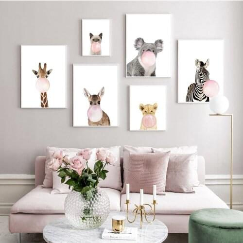 Lovely Vivid Baby Animals Nordic Modern Style Posters Canvas Pictures For Living Room Bedroom Decorative Painting Unframed