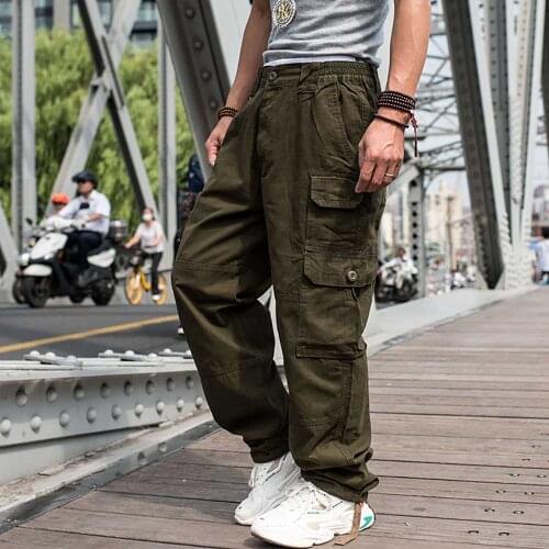 Trendy Loose Baggy Cargo Pants Men Casual Tactical Trousers Leg Pocket Straight Pants Hiphop Harem Streetwear Clothing