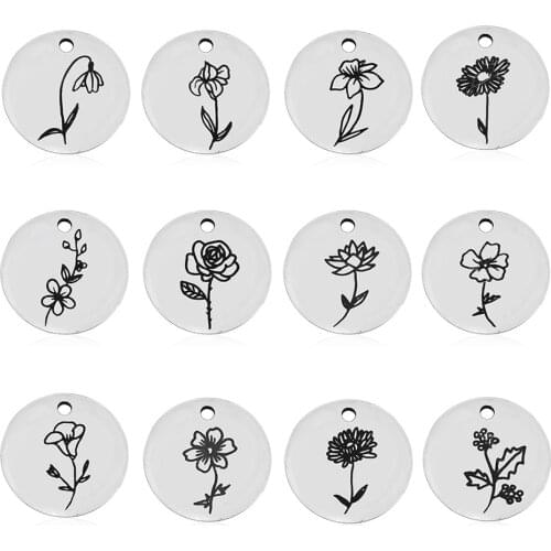 5Pcs / Lot 100% Stainless Steel Birthday Flower DIY Pendant For Making Necklace Bracelet Woman Charm Jewelry