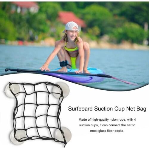 Portable 30*30cm Surfboard Cargo Net Suction Cup Nylon Net Storage Bag With 4 Suction Cups Surfboard Suction Cup Net Bags