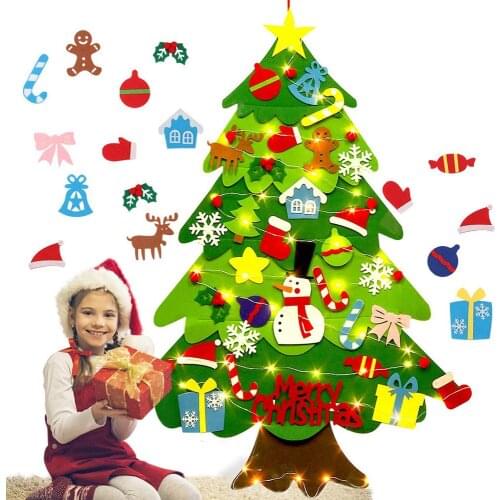DIY Felt Christmas Tree with Ornaments and String Light Christma Decorations Fake Christmas Tree Felt Christmas Tree
