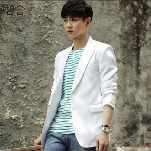 S-3xl Hot ! 2020 Korean Summer Mens Slim White Linen Suit Thin Small Suit Jacket Linen Blazers Coat Singer Costumes Clothing
